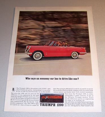 1962 Triumph 1200 Convertible Sports Car Automobile Color Print Ad