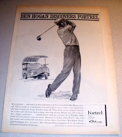 Fortrel Slacks PGA Golf Ben Hogan 1962 Rigor Sketch Art Print Ad