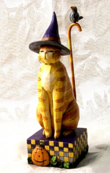 Jim Shore Cat With Witch Hat & Cane Tail