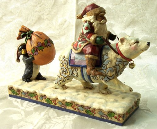 Jim Shore Santa Riding Polar Bear With Penguin