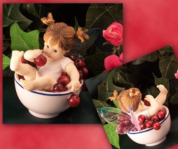 Kitchen Fairy in Bowl of Cherries