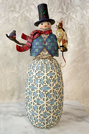 Jim Shore Snow Man with Bird and Cat