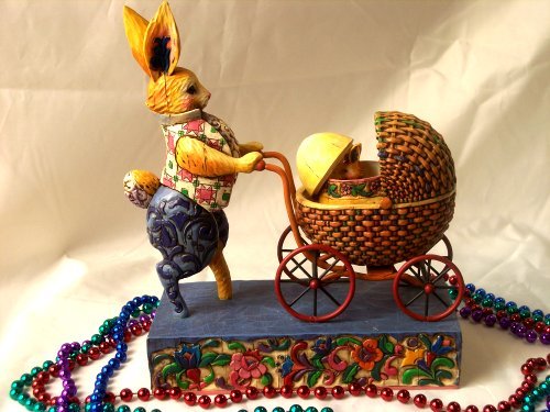 Jim Shore Bunny Pushing A Carriage