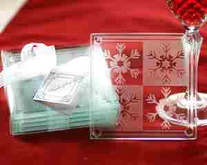 Crystal Snowflake Glass Coaster 4 pc Wedding Favors Set