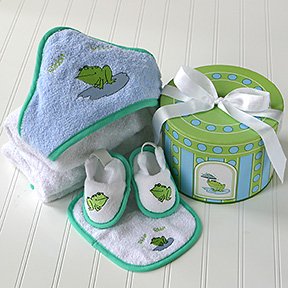 Baby Bath Time Gift Set in Hat Box - Finley the Frog