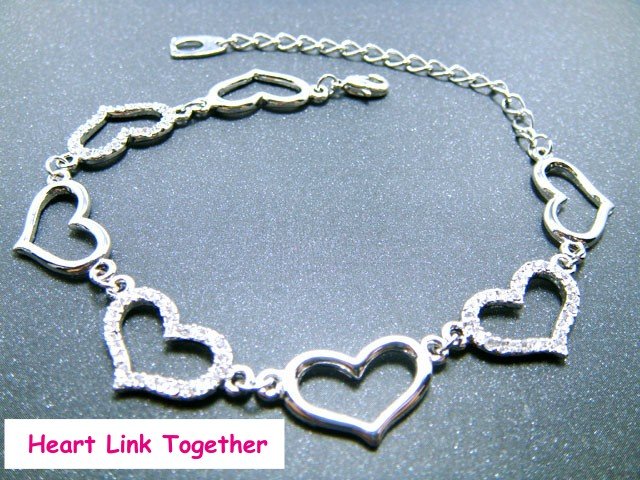 Heart Link Together Bracelet With Swarovski Crystal