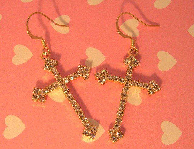 Golden Cross Earrings With Swarovski Crystal