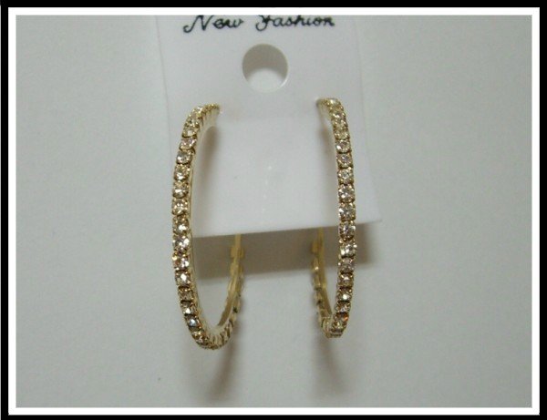 Bling Bling Hoop Earrings With Swarovski Crystal -- Gold Tone