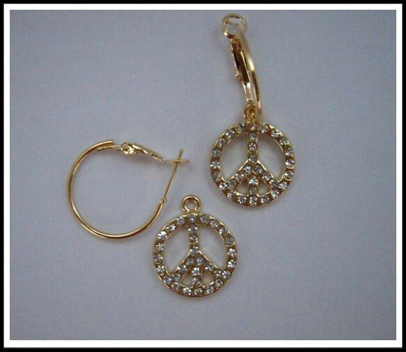 E43 Peace Sign Earrings With Rhinestone