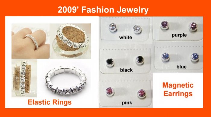 Sparkle Elastic Rhinestone Rings + 3mm Magnetic Rhinestone Earrings (1 pack)