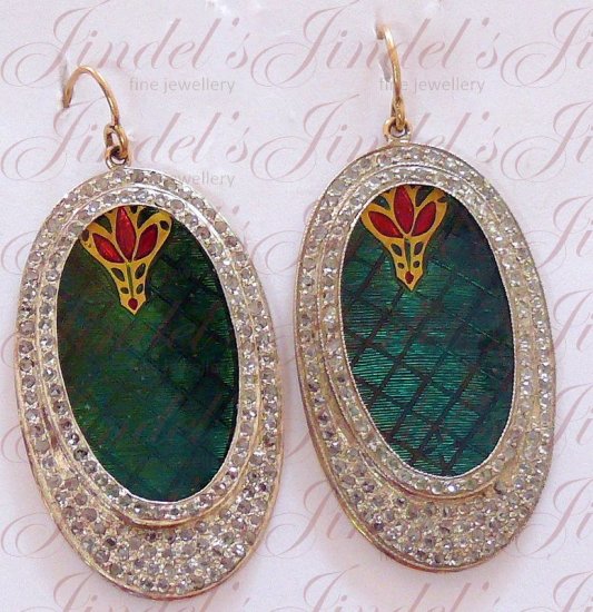 VICTORIAN STYLE ROSECUT DIAMOND EARRING WITH ENAMEL