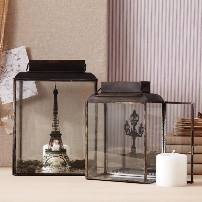 CANDLE HOLDERS-SCENES DE PARIS SET OF 2 PILLAR CANDLE HOLDERS