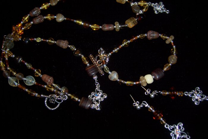 Earth Tone Jewelry Set w/ silver & Crystal detail