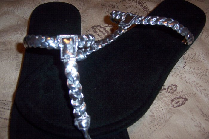 Silver Braided Thong Sandals Size 8