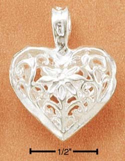 Diamond Cut Filigree Heart With Center Flower