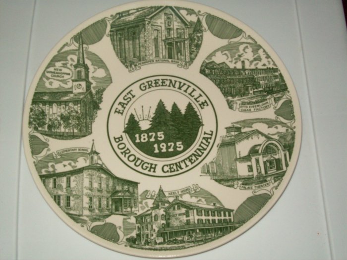 East Greenville Borough Centennial 1875 1975 Green White Commerative Plate