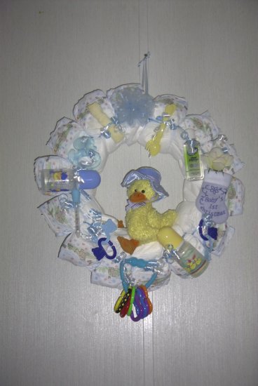 Blue/Yellow Baby Diaper Wreath #003