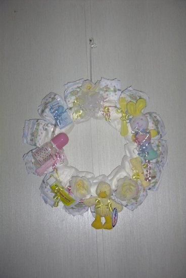 Pink/Yellow Baby Diaper Wreath #004