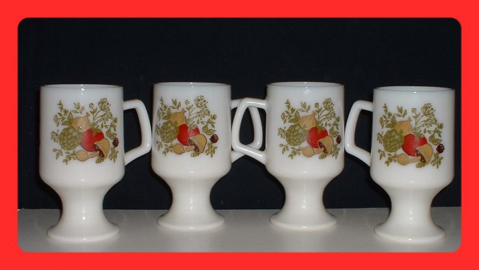 Set of 4 Vintage Hoosier Milk Glass Pedestal Mugs, Exc.