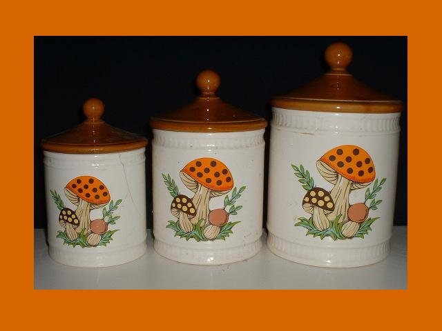 Set of 3 Vintage Mushroom Canisters Sears & Roebuck 1982