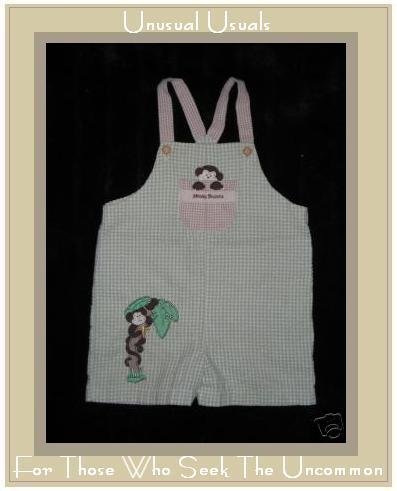 Adorable Monkey Business Green Gingham Overalls 4T EUC