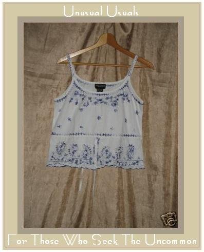 PASSPORT Crips White W Blue Embroidery Tank Top Shirt MEDIUM M