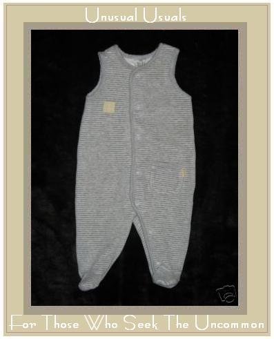 H & M BABY Soft Gray Striped Velour Romper 2-4 M 0-3M