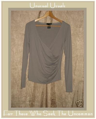 HENNES Soft Gray Cross Wrapped Stretch Shirt Top MEDIUM M