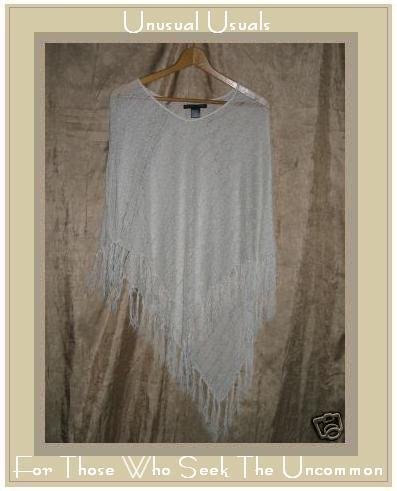 BETTE SUNG Ethereal White Boho Hippy Poncho Sweater OS