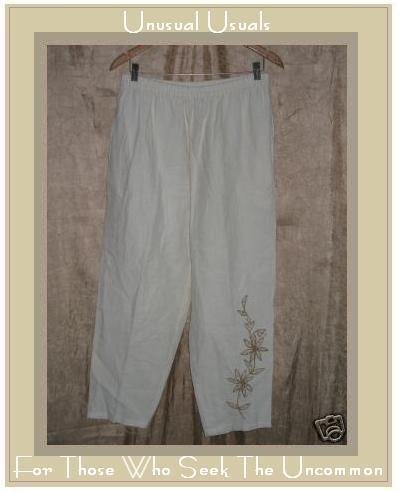 Parsley & Sage Cream Embroidered LINEN Pants Large L