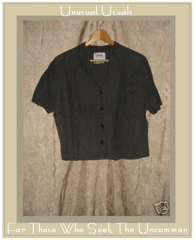 Flax by Jeanne Engelhart Bark Linen Button Shirt Top SMALL S
