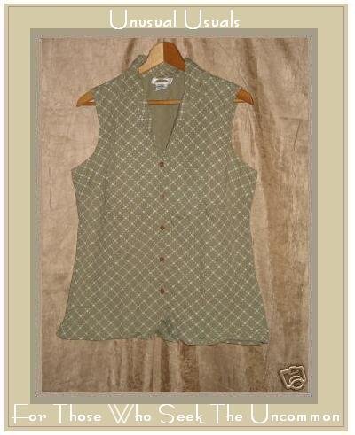 TALBOTS Green & White Sleeveless Button Shirt Top MEDIUM M