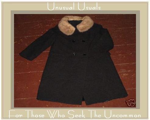 VINTAGE NUBBLY RIBBED FUR COLLAR COAT JACKET MEDIUM M S