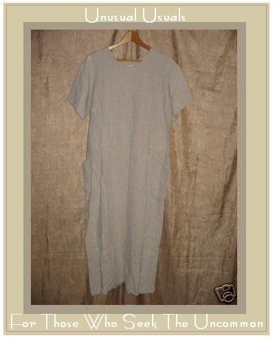 FLAX by Jeanne Engelhart Striped LINEN Pin Tuck Dress SMALL S