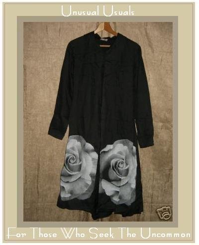 CLEA Long Shapely Ramie Roses Duster Coat Jacket Lined SMALL S