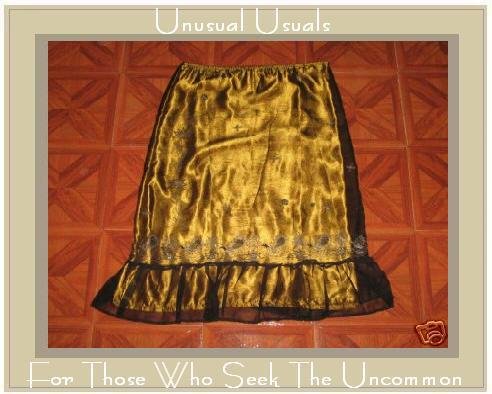 GOLD SHEAR ILLUSION EMBROIDERED PEACOCK RUFFLE SKIRT LRGE L
