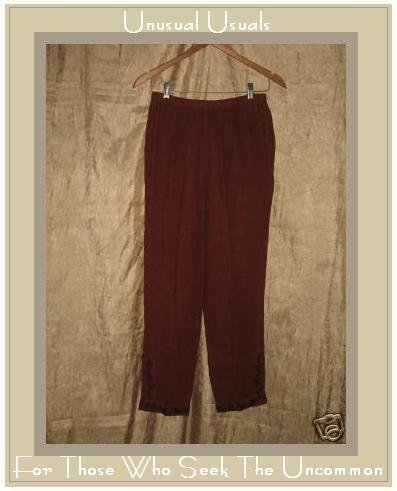 CUT LOOSE Leaf Trimmed Berry Red Linen Pants Medium M