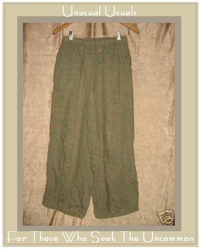 FLAX by Jeanne Engelhart Green Plaid LINEN Floods Pants SMALL S
