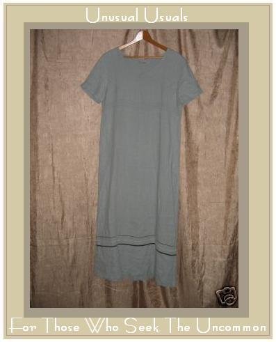 MATCH Blue LINEN Pullover Dress w Velvet Ribbon Trim 10 LARGE L