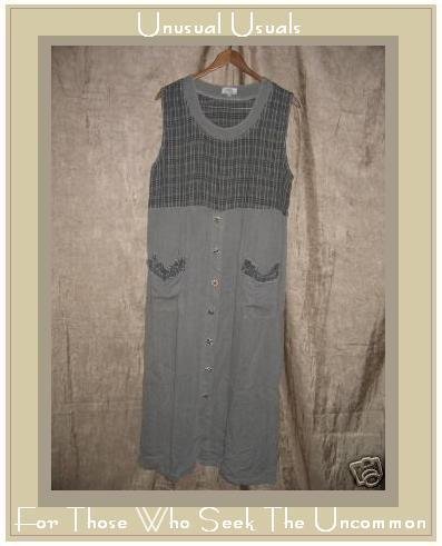 MAZI Tencel Dress w Clothespin Pockets & Art Buttons LARGE L
