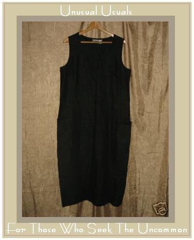 CHICO'S DESIGN Long Black LINEN Jumper Dress Size 2 MEDIUM M LARGE L