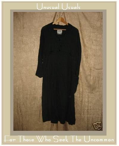 FLAX Black Empire Waist THERMAL LINEN Dress Engelhart PETITE P