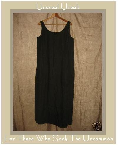 EILEEN FISHER Dark Forest Green LINEN Jumper Dress MEDIUM M