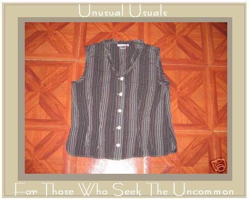 SOLITAIRE TEXTURED STRIPED BUTTON SHIRT TOP LARGE L