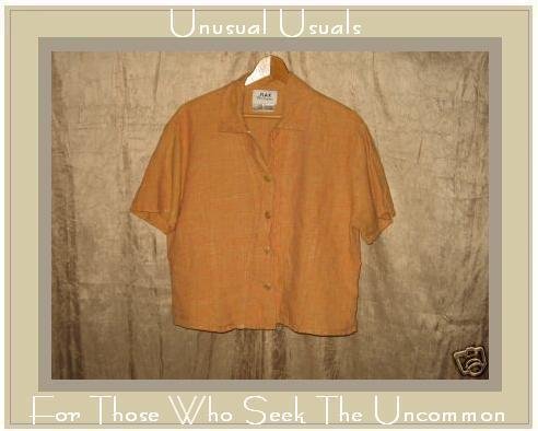Flax by Jeanne Engelhart Orange Shapely Linen Shirt LARGE L
