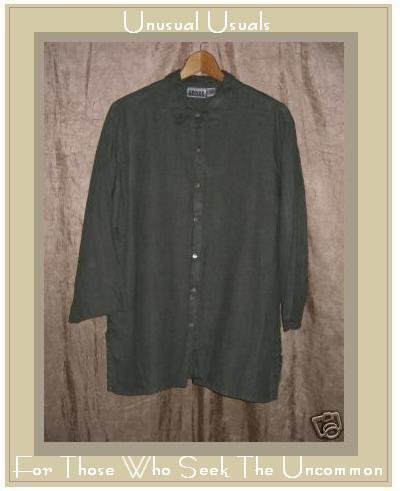 Chico's Design Nice Gray Linen Shirt Tunic Top Size 2