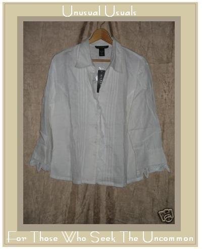 NEW SILKLAND White LINEN Battenburg Lace Shirt Top SZ12