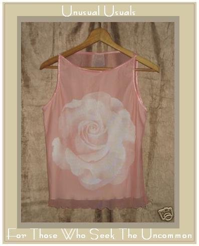 NEW CLEA PINK LINED ROSE SLEEVELESS SHIRT TOP SIZE SMALL S