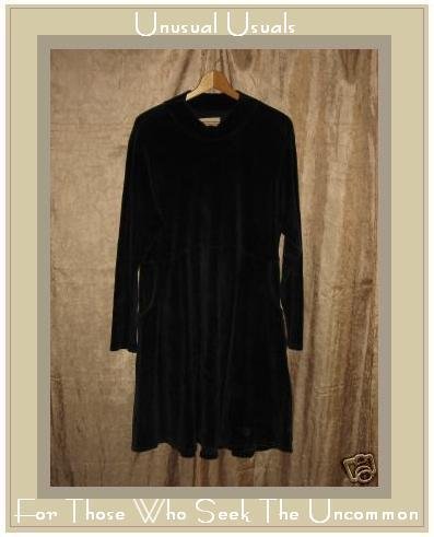 Jeanne Engelhart Flax Black Cotton Velour Dress Small S