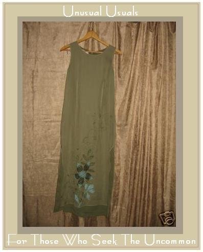 PURSUITS LTD Long Sage Floral Silk dress Size 4 Petite P